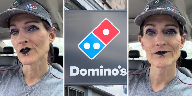 Woman talking(l+r), Domino's sign(c)