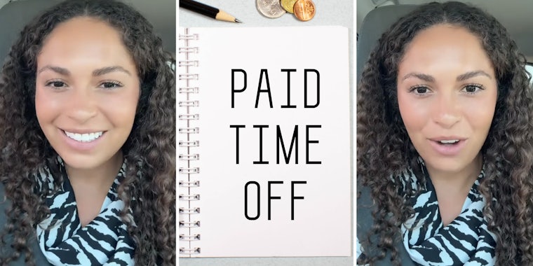 Woman talking(l+r), PTO on notebook(c)